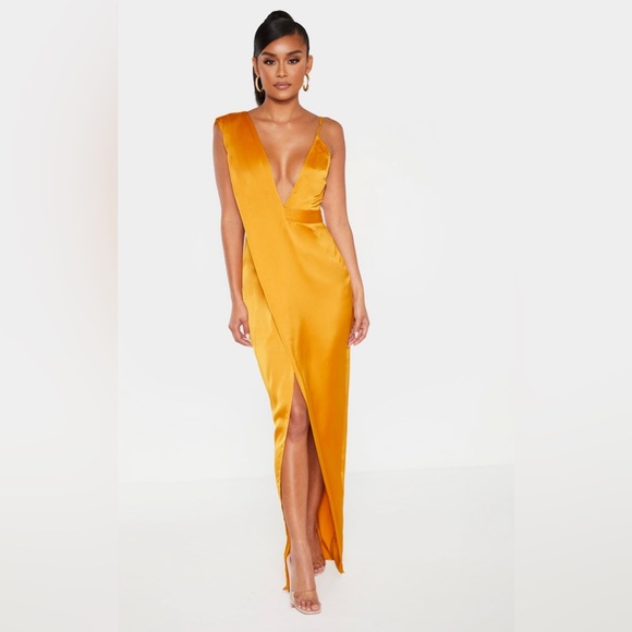 Dresses & Skirts - Mustard silk draped gown